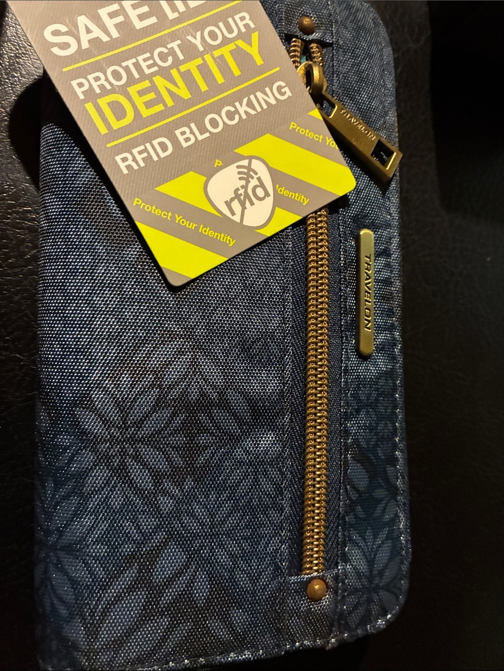 Travelon Denim Blue RFID Wallet with Gold Hardware